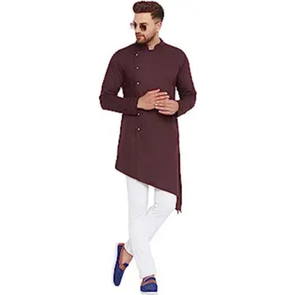 HYPERNATION Men's Solid Pure Cotton brown 🤎 Kurta - Picture 2 of 8